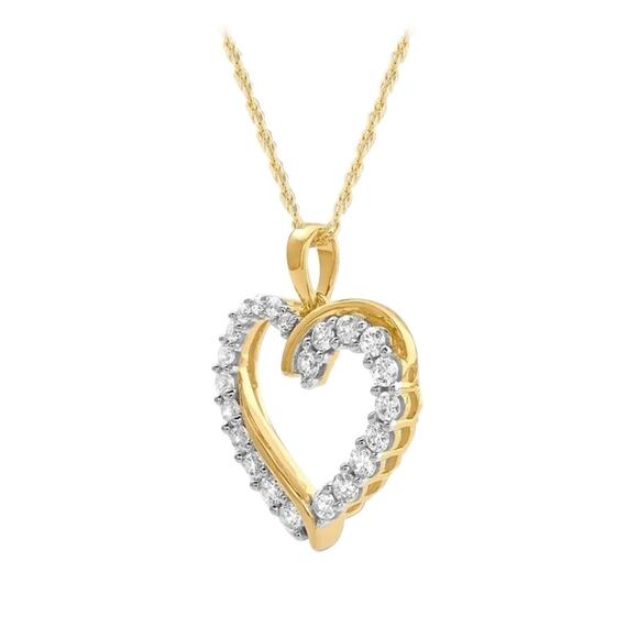 HEART NECKLACE 18K YELLOW GOLD PLATED WITH 21 SIMULATED DIAMONDS PAVÉ SETTING - Picture 2 of 6
